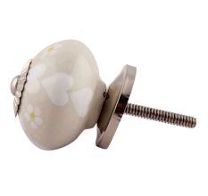 Cream Heart And Tiny Flower Ceramic Knob
