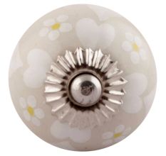 Cream Heart And Tiny Flower Ceramic Knob