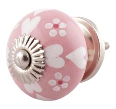 Pink Heart And Tiny Flower Ceramic Floral Cabinet Knobs