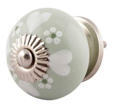 Sage Green Heart And Tiny Flower Ceramic Knobs