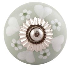 Sage Green Heart And Tiny Flower Ceramic Knobs