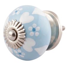 Turquoise Heart And Tiny Flower Ceramic Cabinet Knobs