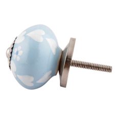 Turquoise Heart And Tiny Flower Ceramic Cabinet Knobs