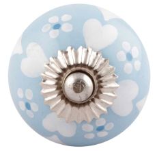 Turquoise Heart And Tiny Flower Ceramic Cabinet Knobs