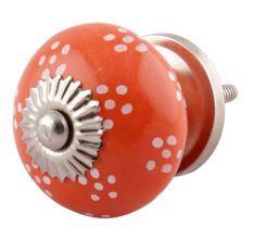 Orange Dotted Ceramic Floral Wardrobe Knobs Online