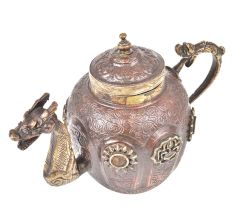 Copper & Brass Tea Pot With Fine Engraving