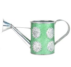 Green Silver Flowers Engraved Watering Metal  Can