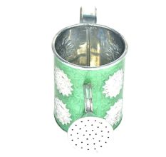 Green Silver Flowers Engraved Watering Metal  Can