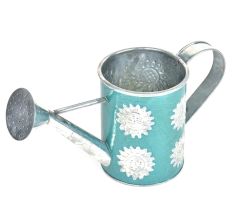 Blue Silver Flowers Engraved Watering Metal  Can