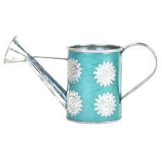 Blue Silver Flowers Engraved Watering Metal  Can