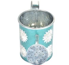 Blue Silver Flowers Engraved Watering Metal  Can