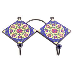 Navy Blue And Red Flower Ceramic Tiles Hooks
