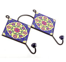 Navy Blue And Red Flower Ceramic Tiles Hooks