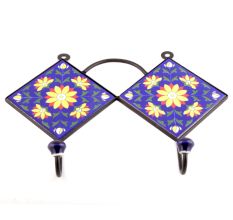 Navy Blue And Yellow Sun Flower Tiles Hooks