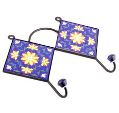 Navy Blue And Yellow Sun Flower Tiles Hooks