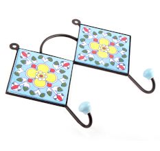 Turquoise Yellow Floral Tiles Hooks