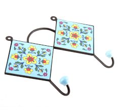 Turquoise And Yellow Tiny Flower Tiles Hooks