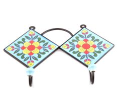 Turquoise And Yellow Floral Tiles Hooks