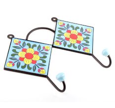 Turquoise And Yellow Floral Tiles Hooks