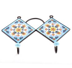 Turquoise And Forest Green Leaf Flower Tiles Hooks