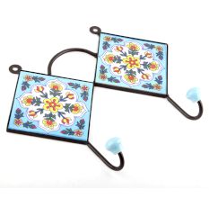 Turquoise And Forest Green Leaf Flower Tiles Hooks