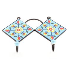 Turquoise And Yellow Tiny Floral Tiles Hooks