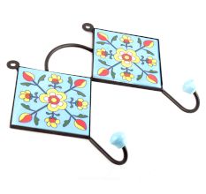 Turquoise And Yellow Tiny Floral Tiles Hooks