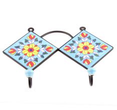 Turquoise And Yellow Sun Flower Tiles Hooks