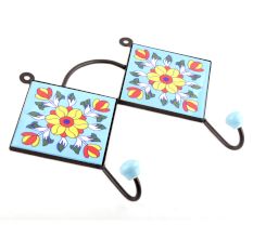 Turquoise And Yellow Sun Flower Tiles Hooks