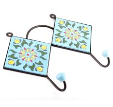 Turquoise And Forest Green Floral Tiles Hooks