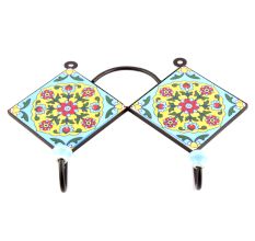 Turquoise And Red Tiny Flower Tiles Hooks