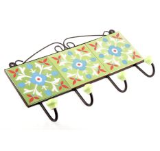 Sage Green And Turquoise Tiny Flower Tiles Hooks
