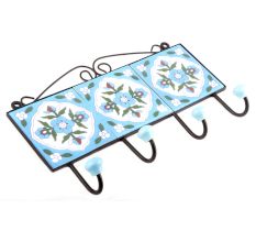Turquoise And White Floral Tiles Hooks Online