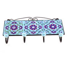 Turquoise And Navy Blue Sun Flower Tiles Hooks