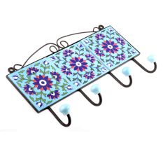 Turquoise And Navy Blue Sun Flower Tiles Hooks