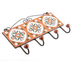 Brown And Forest Green Leaf Flower Tiles Hooks