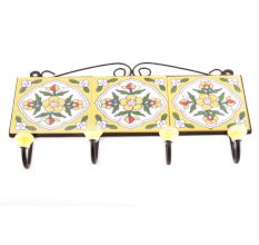 Yellow And Forest Green Flower Tiles Hooks