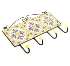 Yellow And Forest Green Flower Tiles Hooks