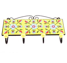 Yellow And Turquoise Tiny Flower Tiles Hooks