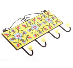 Yellow And Turquoise Tiny Flower Tiles Hooks