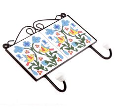 White And Yellow Bird Leaf Floral Tiles Hooks