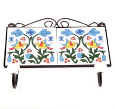 White And Yellow Bird Leaf Floral Tiles Hooks