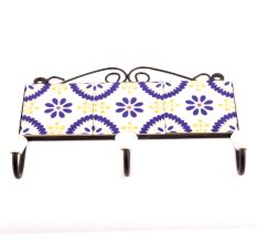 White And Navy Blue Flower Tiles Hooks