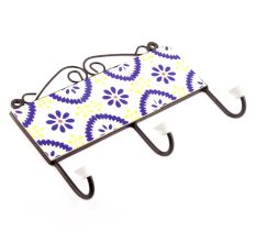 White And Navy Blue Flower Tiles Hooks
