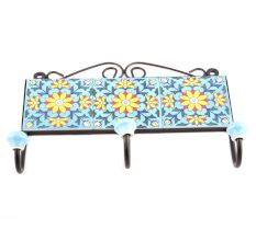 Turquoise And Yellow Sun Flower Tiles Hooks