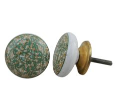 Green Floral  Flat Knob