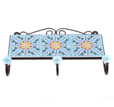 Turquoise And Yellow Floral Tiles Hooks