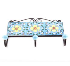 Turquoise And White Tiny Flower Tiles Hooks