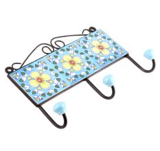 Turquoise And White Tiny Flower Tiles Hooks