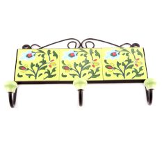 Yellow And Forest Green Leaf Floral Tiles Hooks Online 